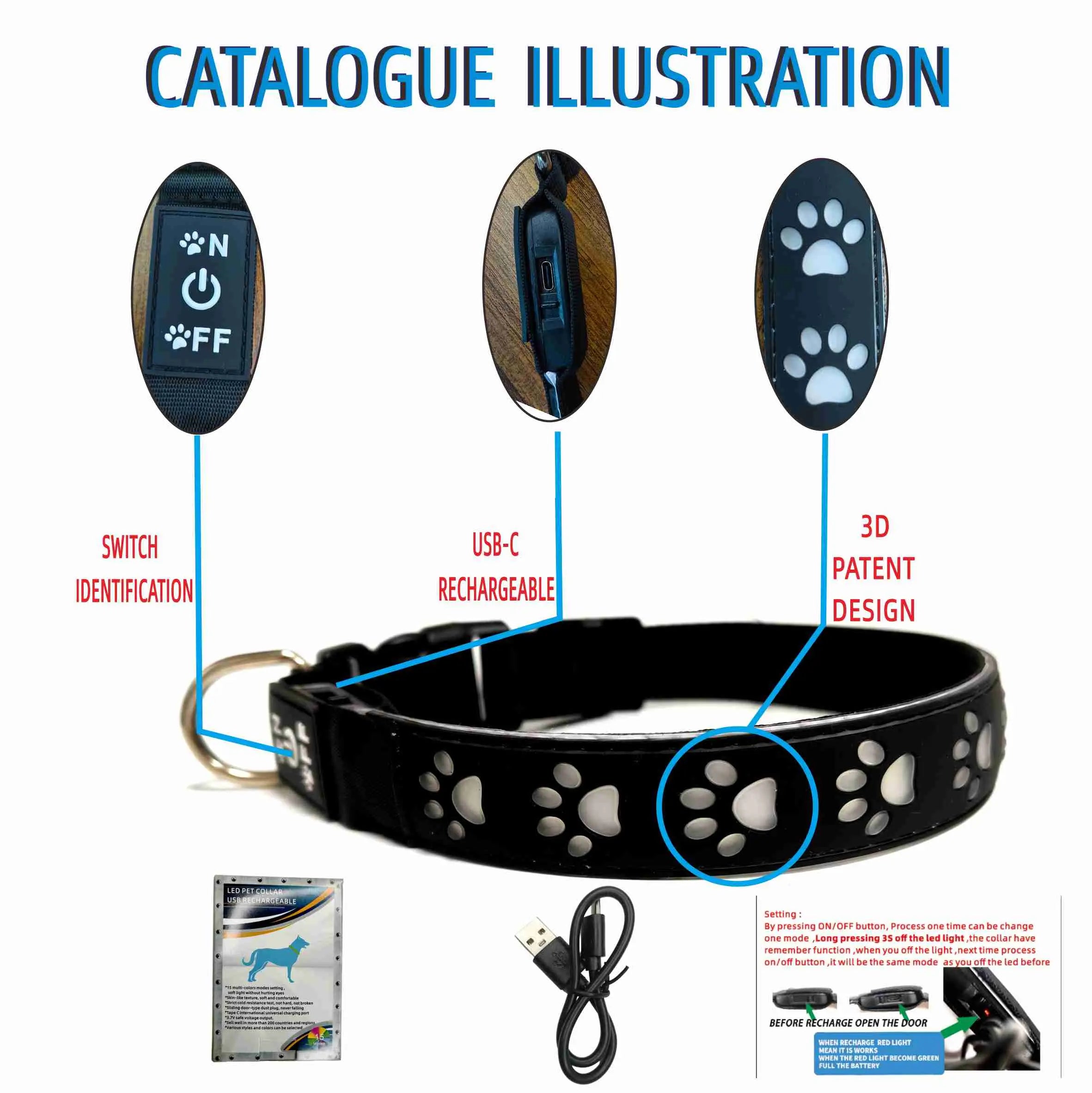 USB-C charging port on the rechargeable LED dog collar
