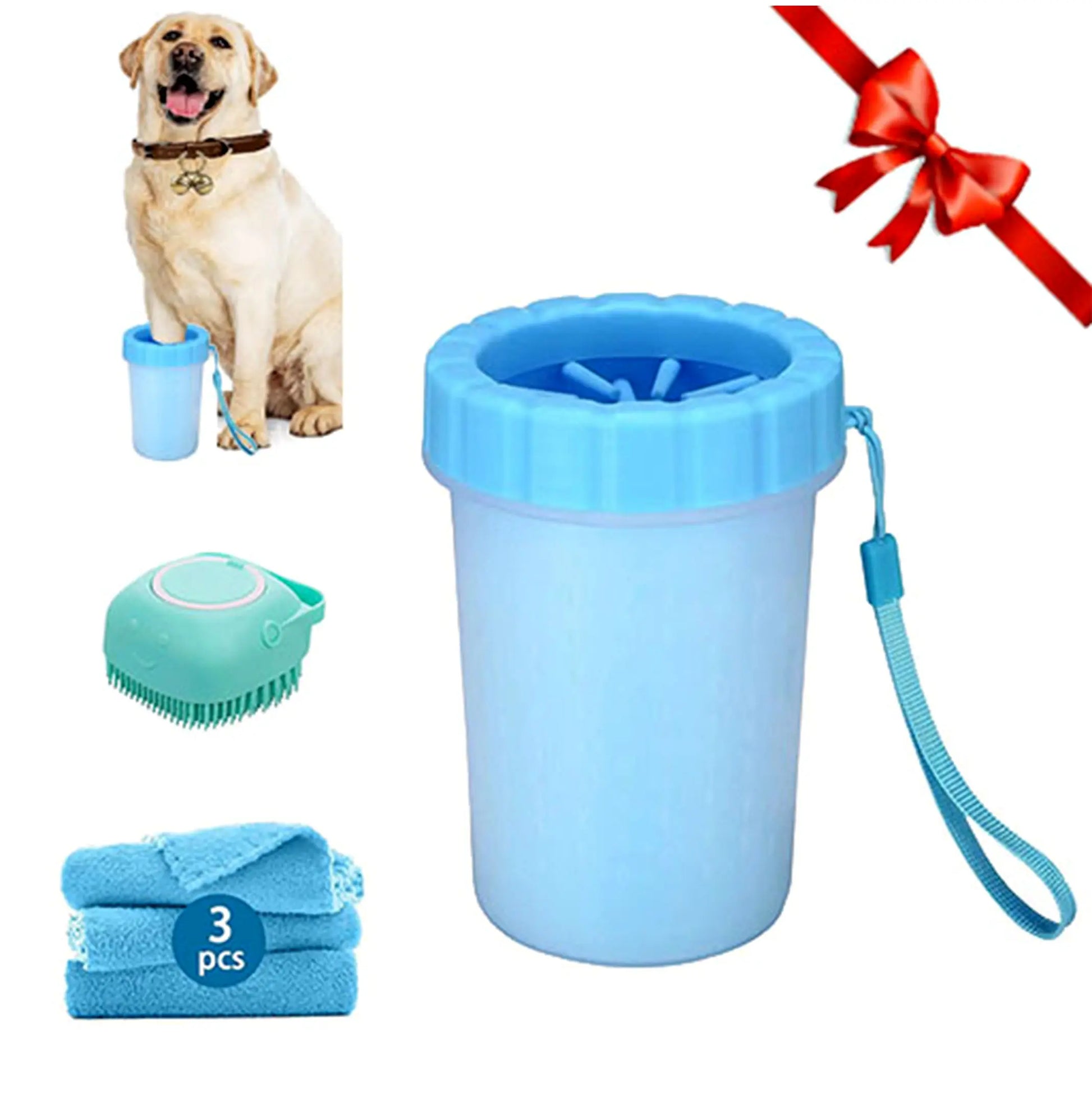 5-Piece Portable Pet Claw Cleaning Cup Set with Foam Bath Brush and Durable Silicone Bath Tools for Cats and Dogs, Adjustable Silicone Pet Massage Brush