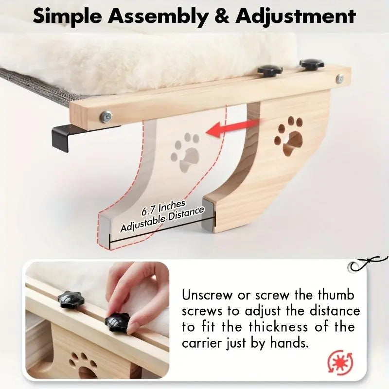 Adjustable brackets of the cat window perch fitting a windowsill