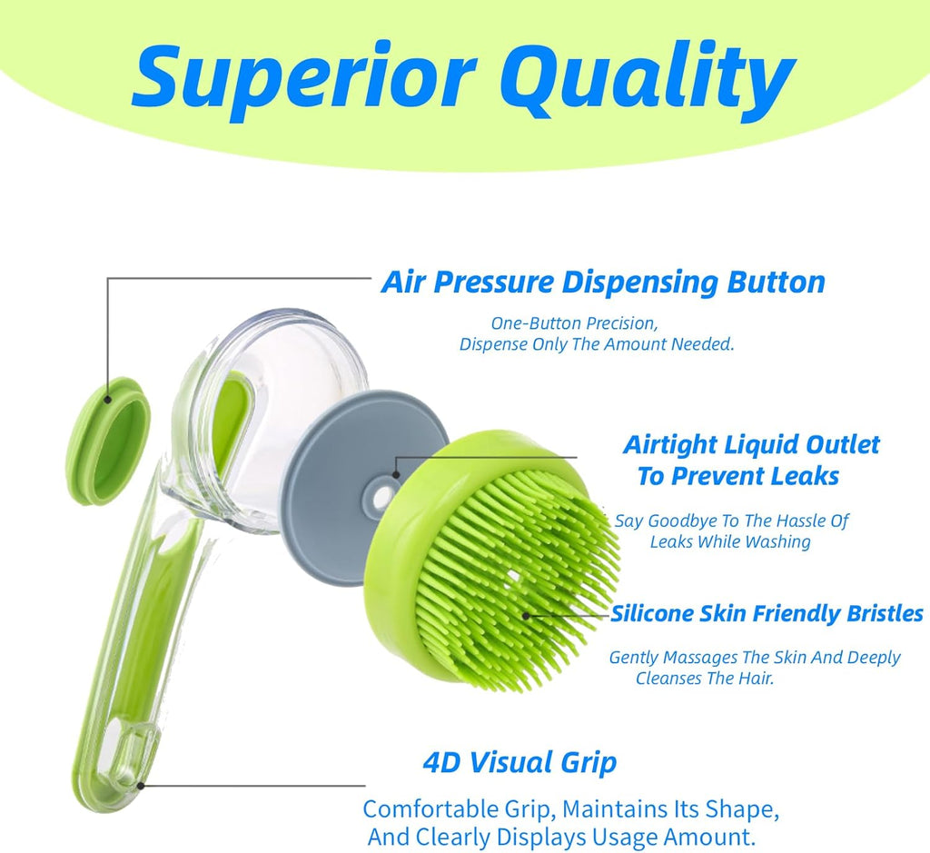 Refillable shampoo chamber inside the dog bath brush