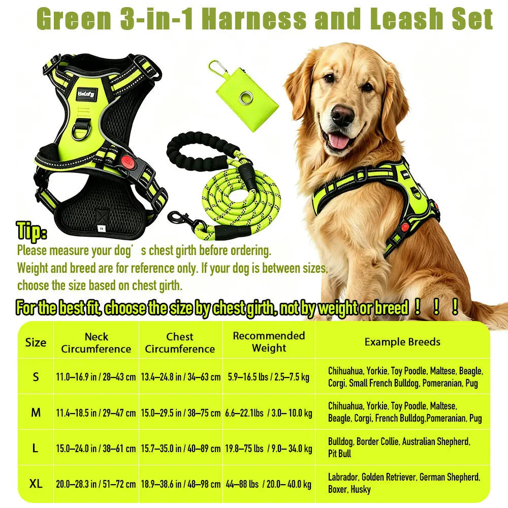 HELETY Purple 3-In-1 No-Pull Dog Vest Harness & Leash Set, Adjustable S-XL Sizes, Dual Front & Back D-Ring Clips, 360° 3M Reflective, Padded Chest, Oxford Fabric, Night Safety, Built-In Poop Bag Holder, Tangle-Free Cooling Step-Design Strap Running Bungee