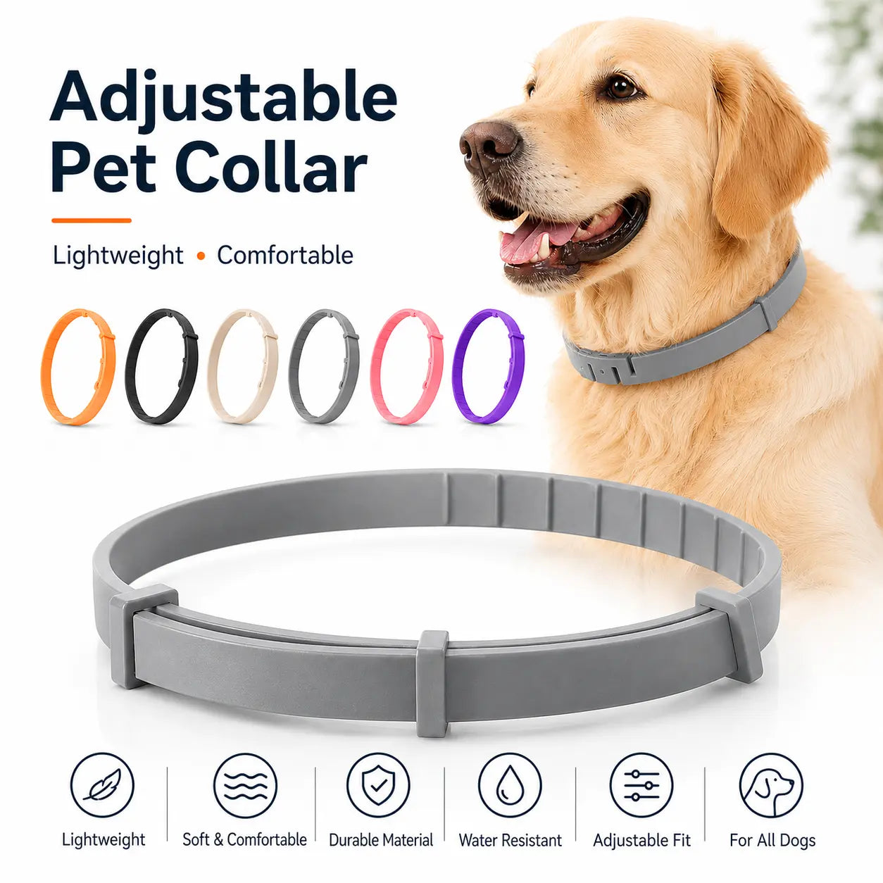 Dog collar buckle and adjustment slider shown close up