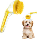 2-in-1 dog bath brush with built-in soap dispenser in yellow