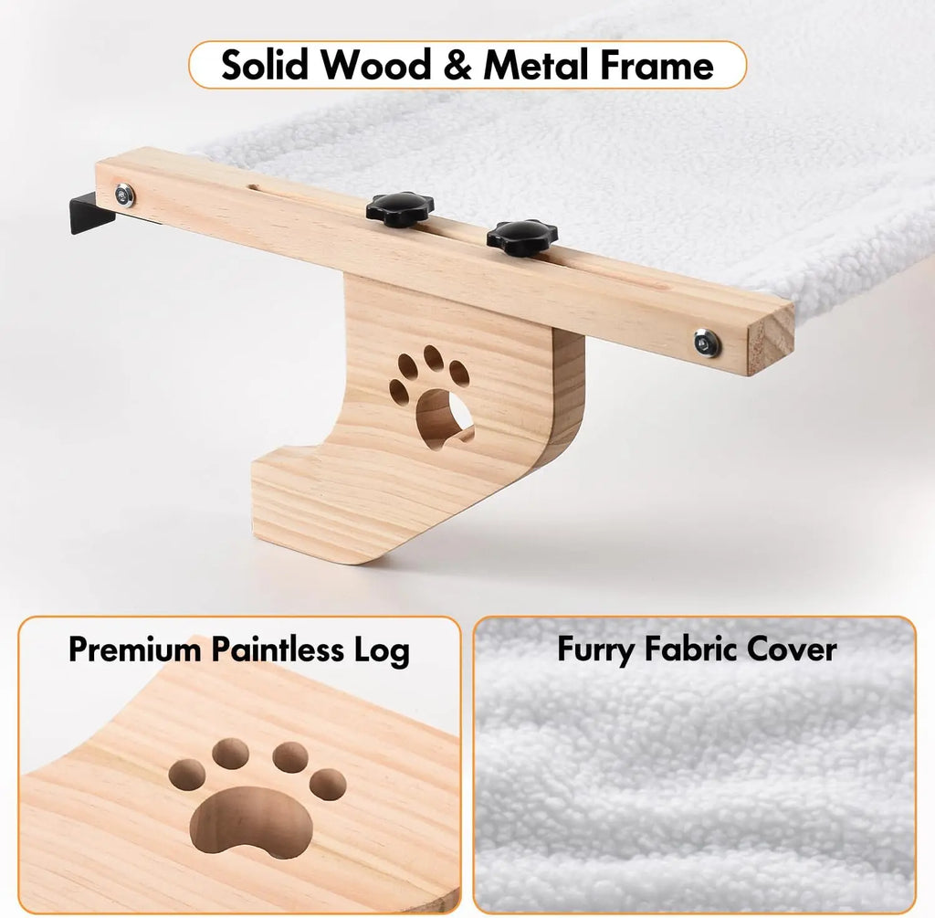Foldable cat window bed shown folded against the wall