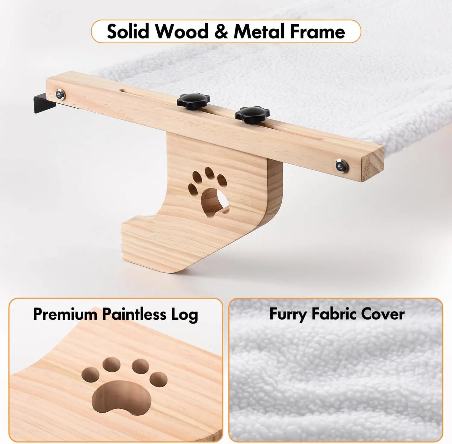 Petwhole Cat Window Sill Perch-Natural Wood & Metal Frame for Large Cats and Kittens, Adjustable Foldable Cat Window Bed with Large Load Capacity,Sturdy and Durable,Universal Fit for All Windowsills & Bedside,Easy to Adjust,Cat Sunbathing Rest Essential