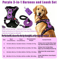No-pull dog vest harness and leash set in purple with reflective trim
