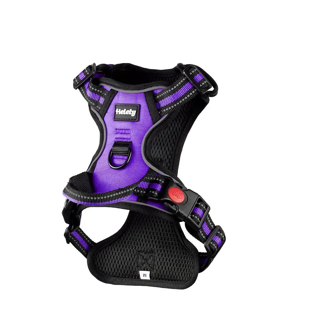 HELETY Purple 3-In-1 No-Pull Dog Vest Harness & Leash Set, Adjustable S-XL Sizes, Dual Front & Back D-Ring Clips, 360° 3M Reflective, Padded Chest, Oxford Fabric, Night Safety, Built-In Poop Bag Holder, Tangle-Free Cooling Step-Design Strap Running Bungee