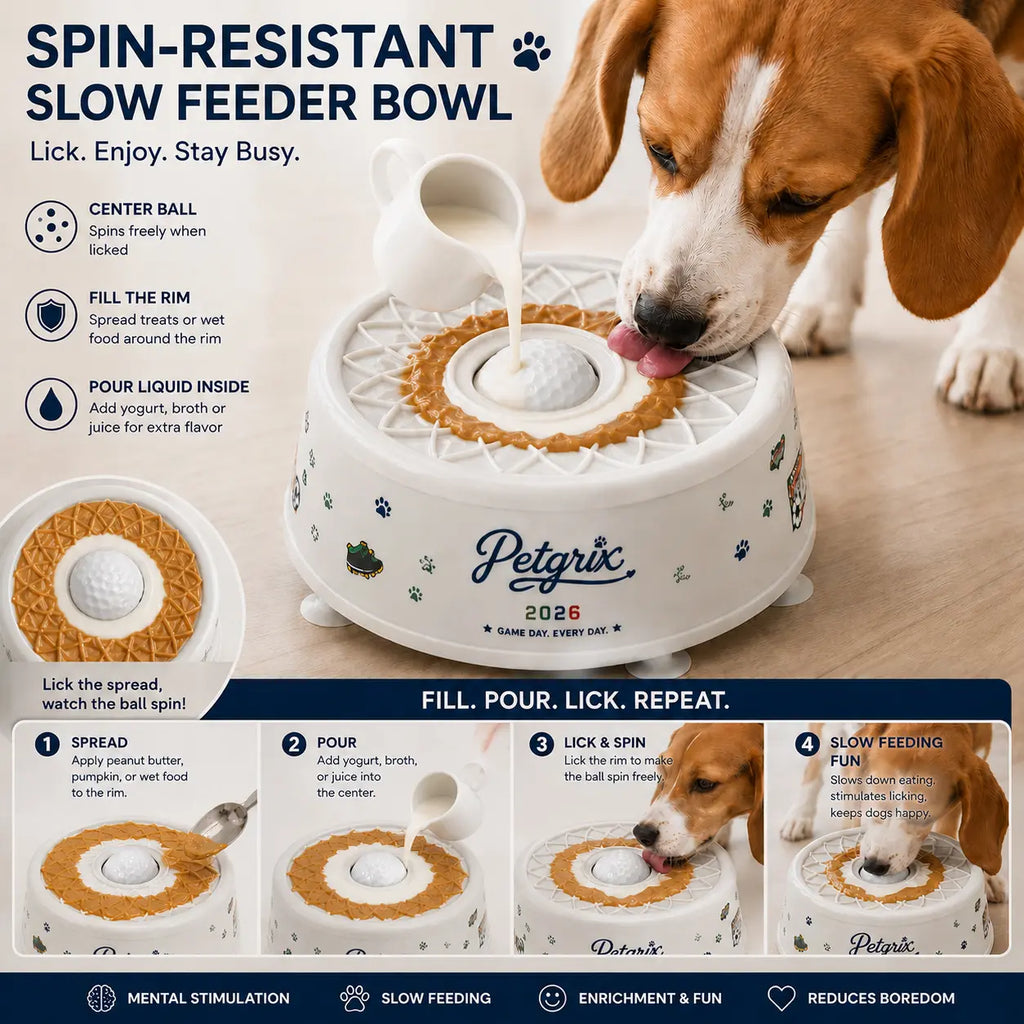 Petgrix Soccer Slow Feeder Dog Bowl, No-Spill Lick Bowl with Flat-Lock Ball Design, Strong Suction Base, Interactive Enrichment Feeder for Peanut Butter, Yogurt, Bone Broth & Wet Food