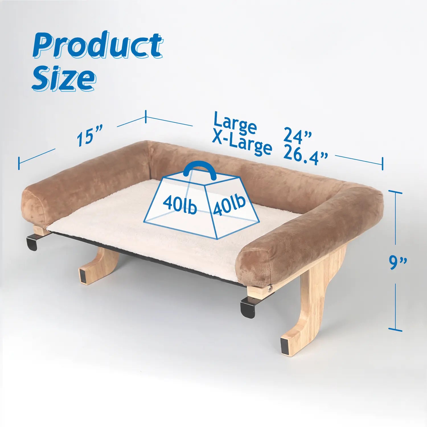 Zakkart orthopedic cat window perch in natural hardwood with bolster
