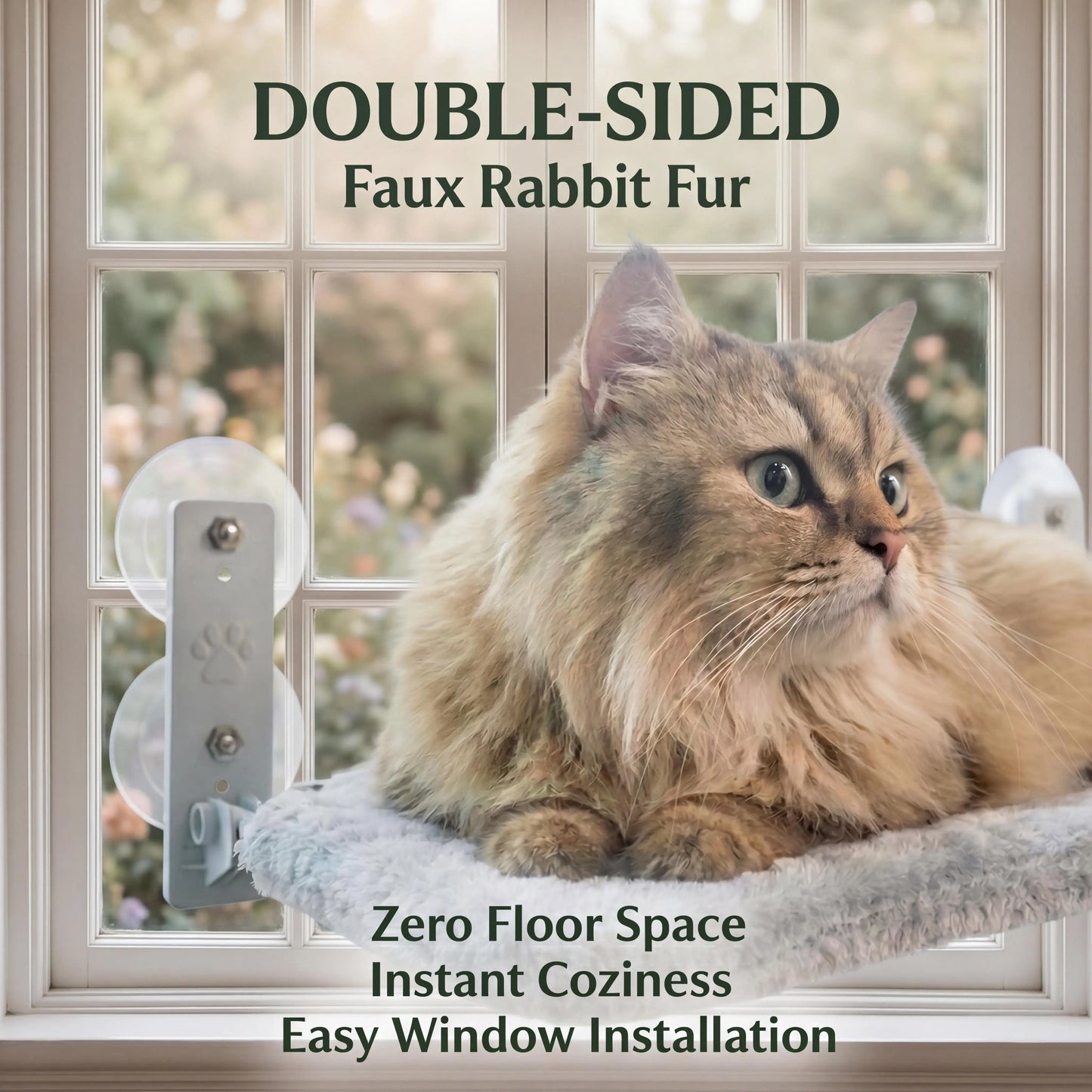 Premium Metal Frame Cat Window Hammock - Foldable, Cordless, Machine Washable Bed with Strong Suction Cups for Indoor Cats