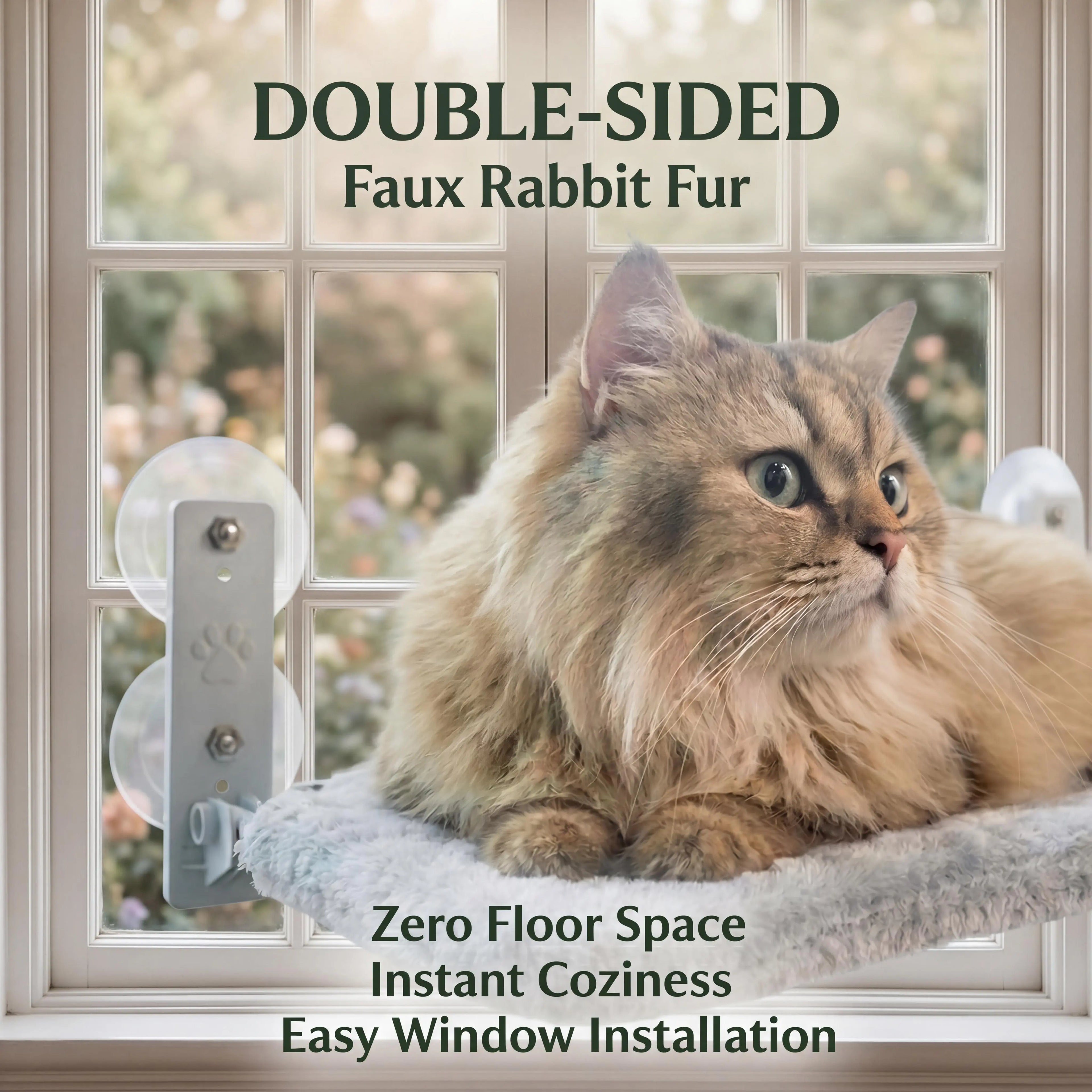 Premium Metal Frame Cat Window Hammock - Foldable, Cordless, Machine Washable Bed with Strong Suction Cups for Indoor Cats