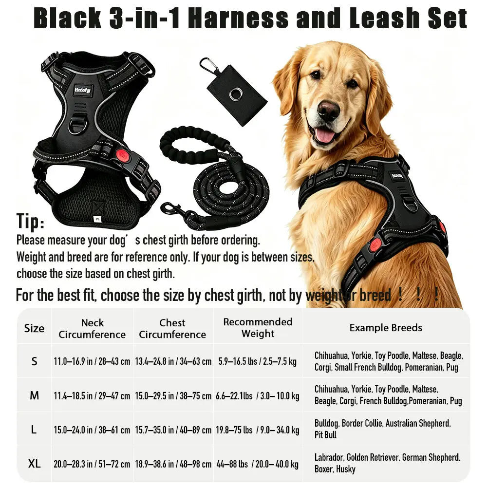HELETY Purple 3-In-1 No-Pull Dog Vest Harness & Leash Set, Adjustable S-XL Sizes, Dual Front & Back D-Ring Clips, 360° 3M Reflective, Padded Chest, Oxford Fabric, Night Safety, Built-In Poop Bag Holder, Tangle-Free Cooling Step-Design Strap Running Bungee