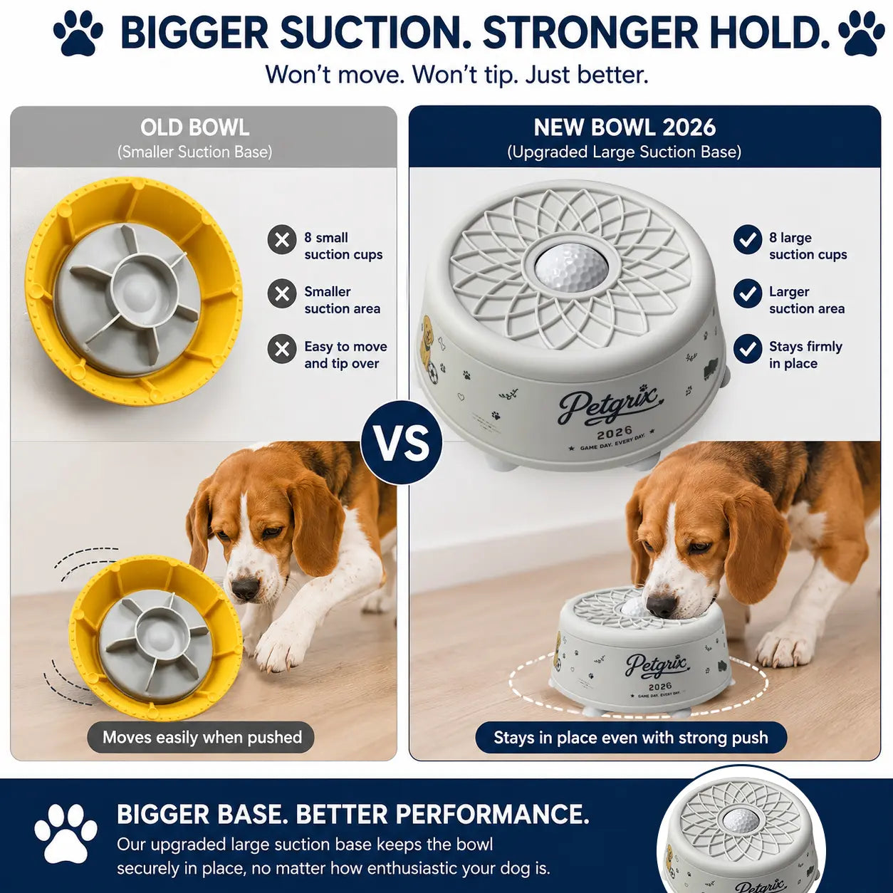 Slow feeder dog bowl shown in gray and beige color options