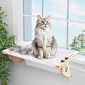 Cat window sill perch with natural wood and metal frame