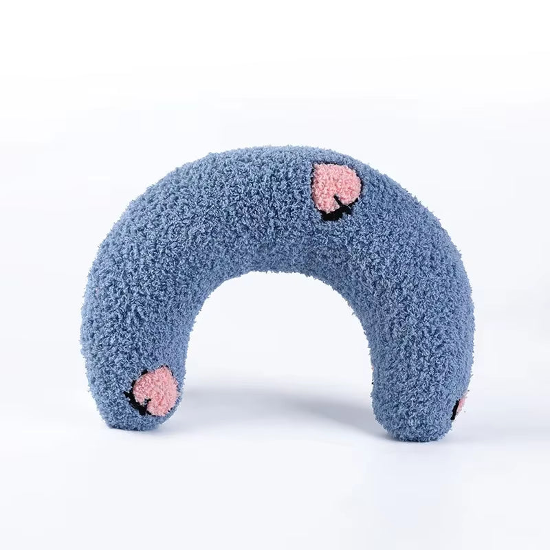 Orthopedic U-shaped pet pillow in blue with plush cervical support