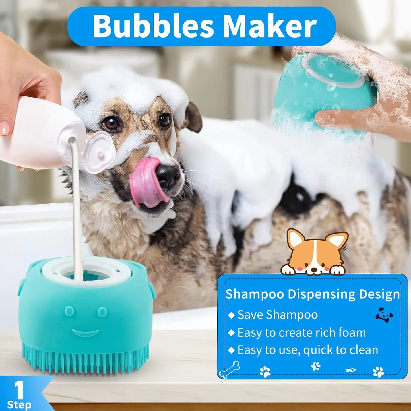 5-Piece Portable Pet Claw Cleaning Cup Set with Foam Bath Brush and Durable Silicone Bath Tools for Cats and Dogs, Adjustable Silicone Pet Massage Brush
