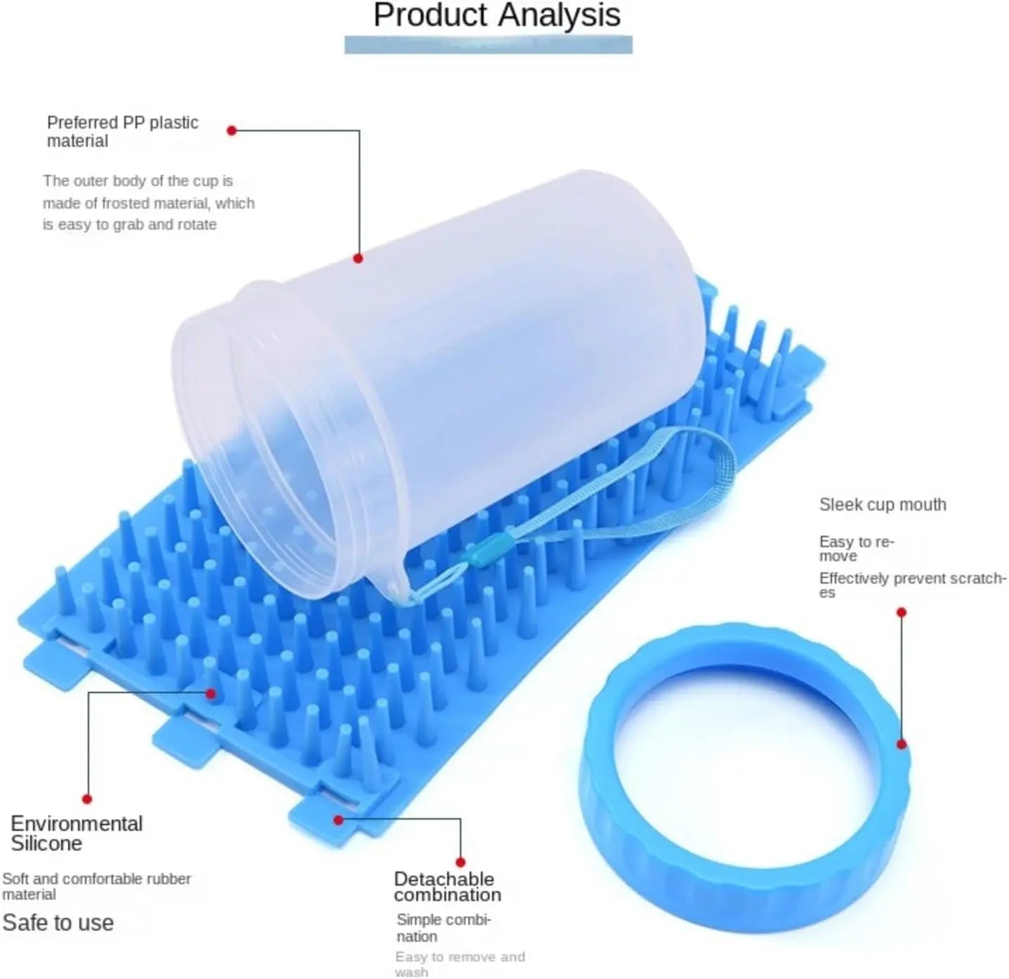 5-Piece Portable Pet Claw Cleaning Cup Set with Foam Bath Brush and Durable Silicone Bath Tools for Cats and Dogs, Adjustable Silicone Pet Massage Brush