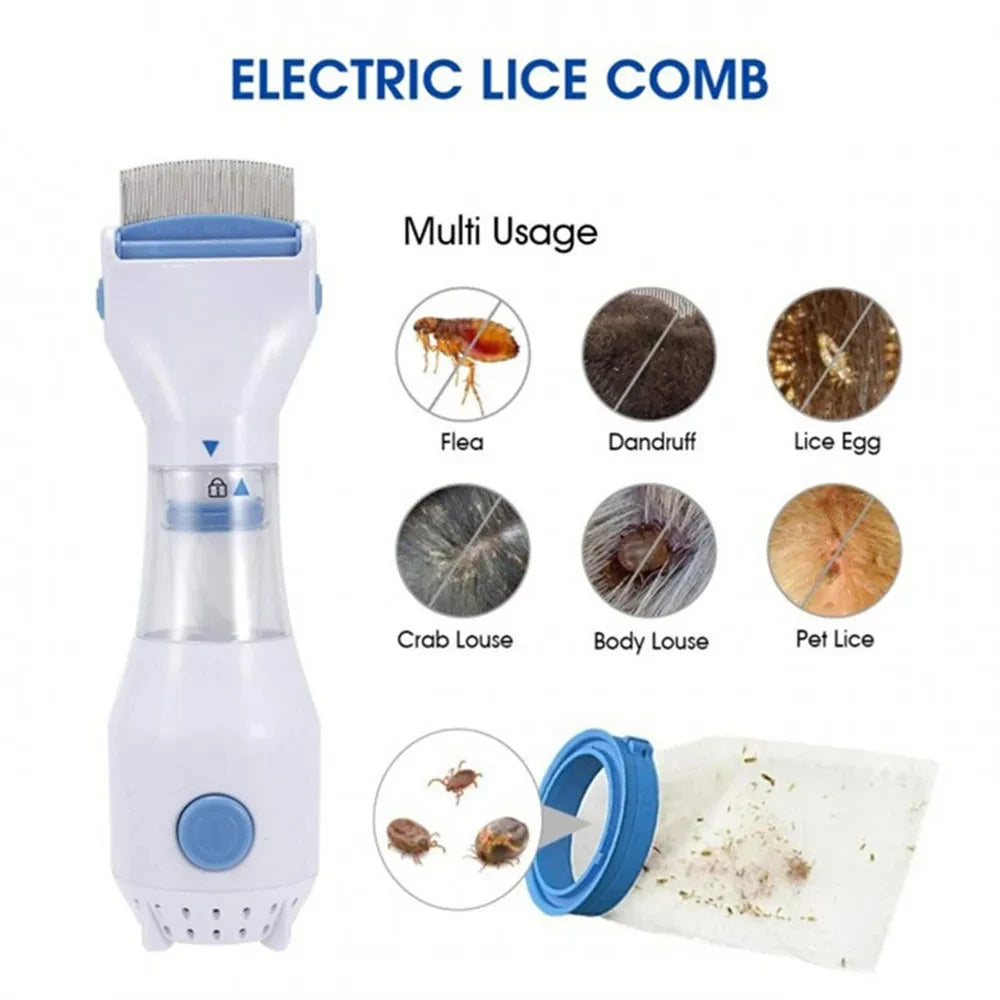 Person combing a dog with the electric flea removal brush