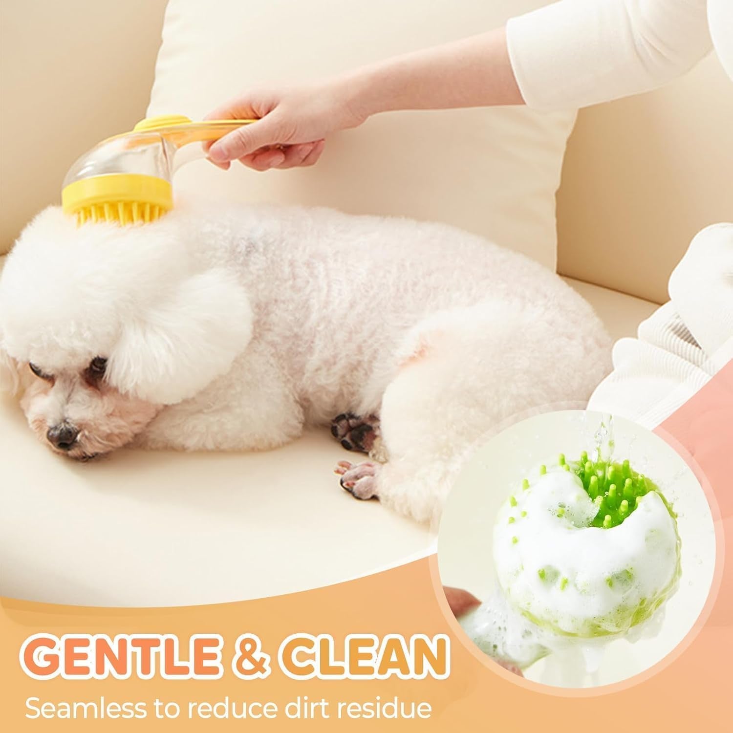 Soft silicone bristles of the pet bath scrubber close up