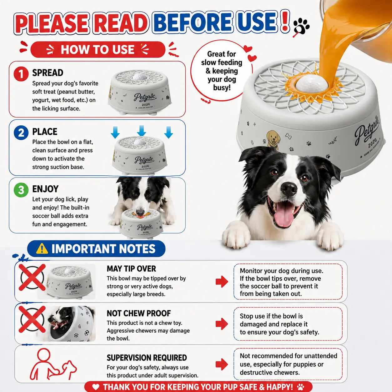 Suction base of the no-spill dog lick bowl gripping the floor