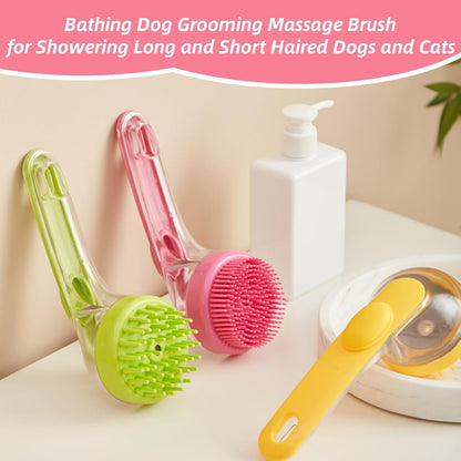 Dog Bath Brush with Soap Dispenser, 2-in-1 Silicone Pet Grooming Massage Scrubber for Dogs and Cats