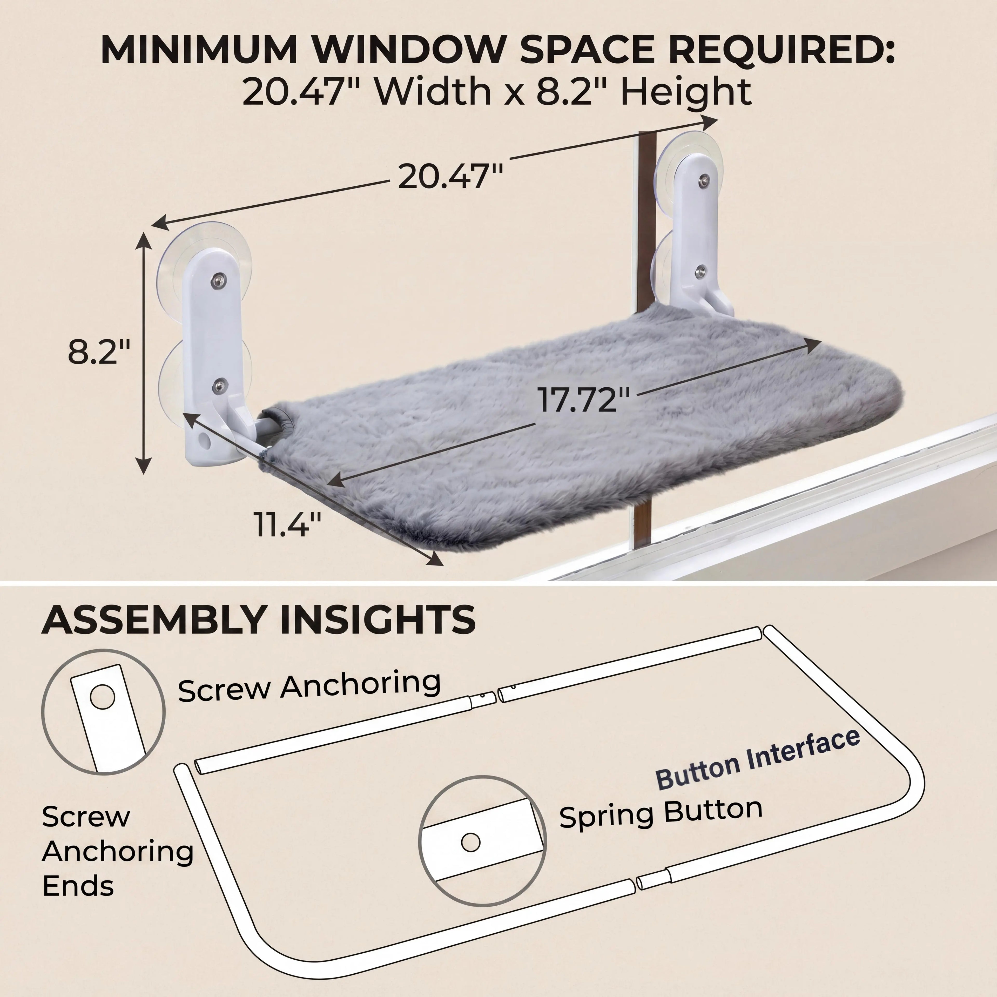 Premium Metal Frame Cat Window Hammock - Foldable, Cordless, Machine Washable Bed with Strong Suction Cups for Indoor Cats