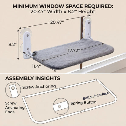 Premium Metal Frame Cat Window Hammock - Foldable, Cordless, Machine Washable Bed with Strong Suction Cups for Indoor Cats